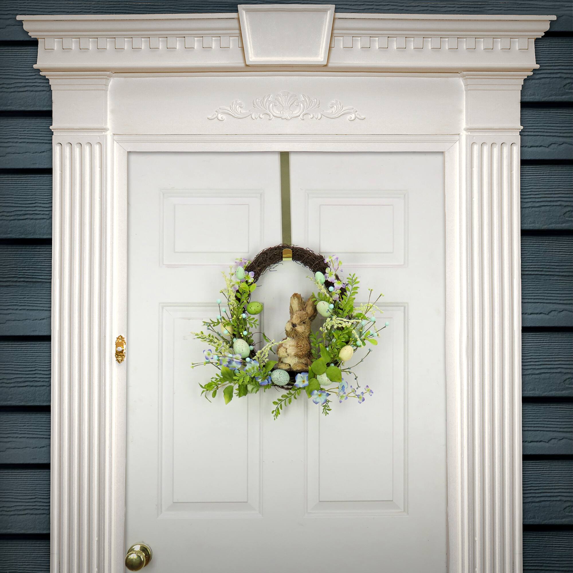 16" Bunny with Blue & Green Easter Eggs Wreath